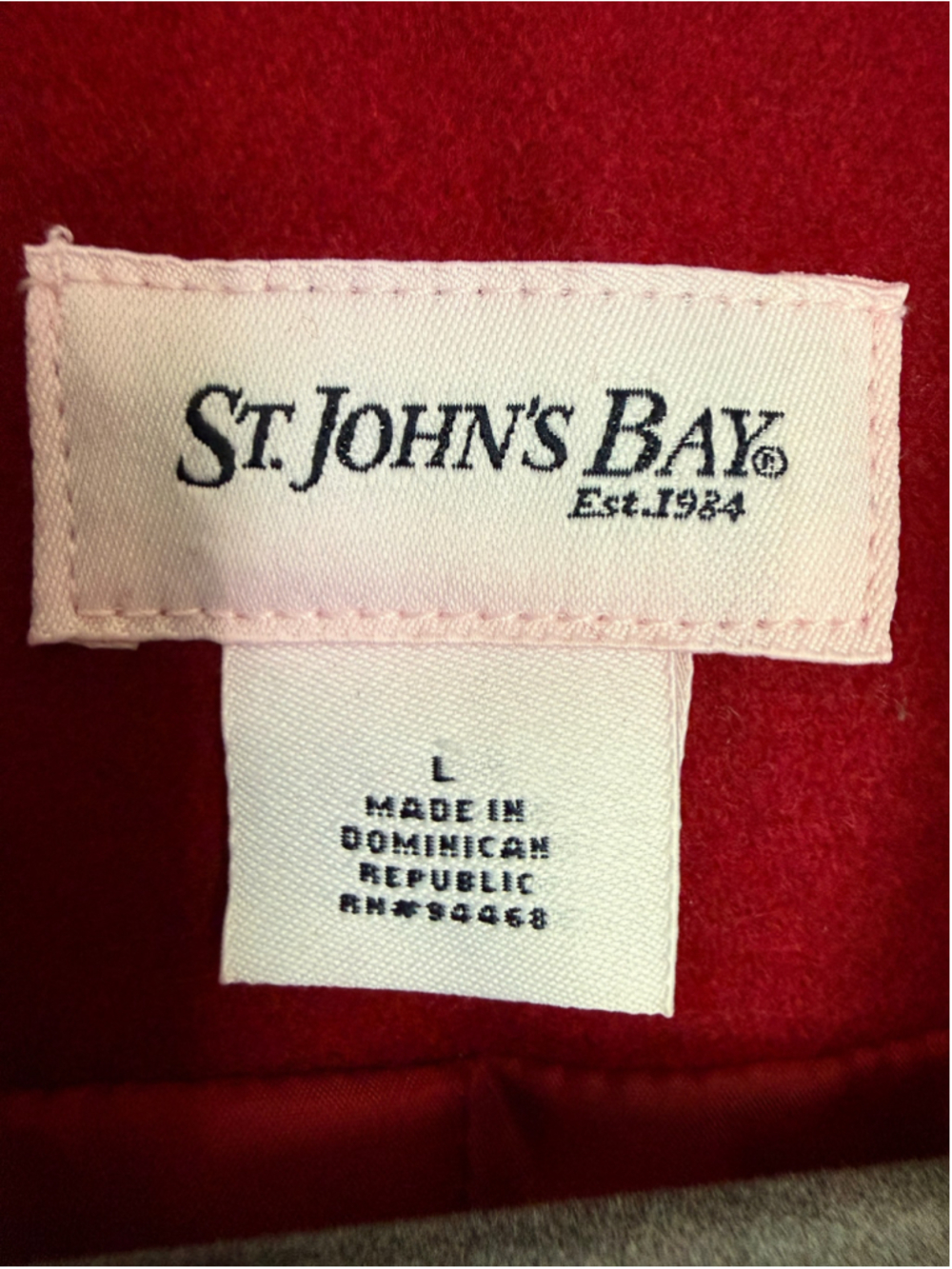 St Johns Bay Red Wool Blend Car Coat L Classic Button Front Winter - Picture 5 of 11